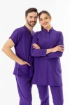 Terikoton Uzun Kol Doktor Hemşire Forması Alt Üst Takım Mor (TTST00011)
