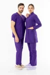 Terikoton Uzun Kol Doktor Hemşire Forması Alt Üst Takım Mor (TTST00011)