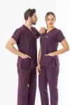 Terikoton Uzun Kol Doktor Hemşire Forması Alt Üst Takım Mürdüm (TTST0005)