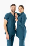 Terikoton Uzun Kol Doktor Hemşire Forması Alt Üst Takım Petrol Yeşili (TTST0007)