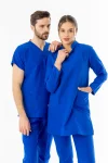 Terikoton Uzun Kol Doktor Hemşire Forması Alt Üst Takım Saks Mavisi (TTST00010)
