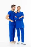 Terikoton Uzun Kol Doktor Hemşire Forması Alt Üst Takım Saks Mavisi (TTST00010)