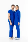Terikoton Uzun Kol Doktor Hemşire Forması Alt Üst Takım Saks Mavisi (TTST00010)