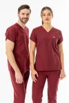Terikoton Yarasa Kol Doktor Hemşire Forması Alt Üst Takım Bordo (TYRS0003)