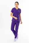 Terikoton Yarasa Kol Doktor Hemşire Forması Alt Üst Takım Mor (TYRS00011)