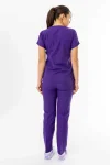 Terikoton Yarasa Kol Doktor Hemşire Forması Alt Üst Takım Mor (TYRS00011)