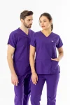 Terikoton Yarasa Kol Doktor Hemşire Forması Alt Üst Takım Mor (TYRS00011)