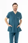 Terikoton Yarasa Kol Doktor Hemşire Forması Alt Üst Takım Petrol Yeşili (TYRS00010)