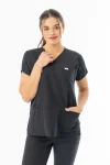 Terikoton Yarasa Kol Doktor Hemşire Forması Alt Üst Takım Siyah (TYRS0002)