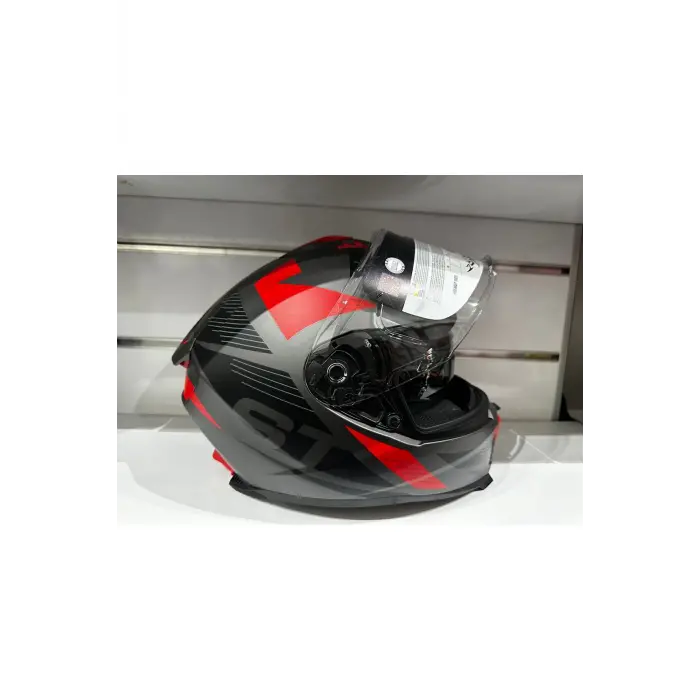 KASK SWAY SW-865 ST TİTANYUM/RED/BLACK GÜNEŞ GÖZLÜKLÜ