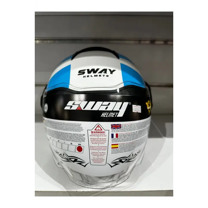 KASK SWAY SW-737 PARLAK BEYAZ/MAVİ/KIRMIZI ÇENESİZ GÜNEŞ GÖZLÜKLÜ