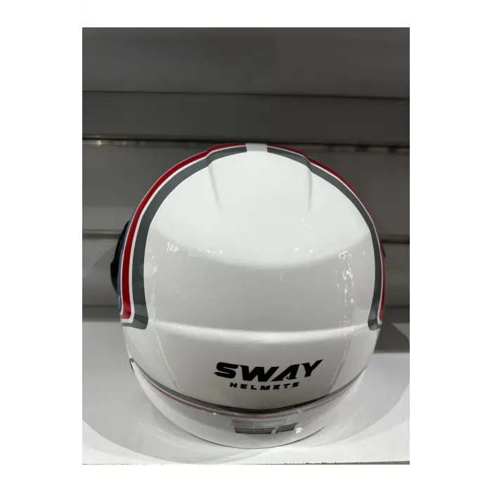 KASK SWAY SW-737 PARLAK BEYAZ/MAVİ/KIRMIZI ÇENESİZ GÜNEŞ GÖZLÜKLÜ