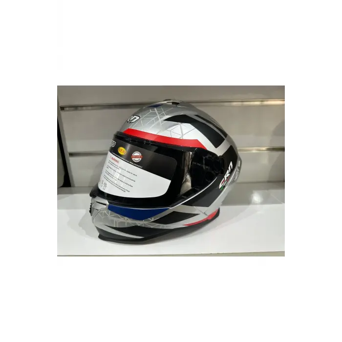 KASK CRN FS-867 MAT SİLVER/BLYE/RED GÜNEŞ VİZÖRLÜ