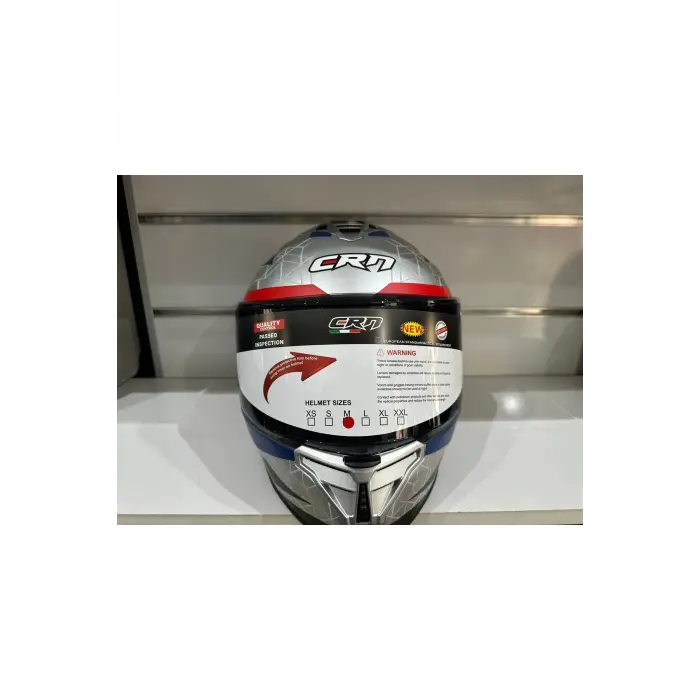 KASK CRN FS-867 MAT SİLVER/BLYE/RED GÜNEŞ VİZÖRLÜ