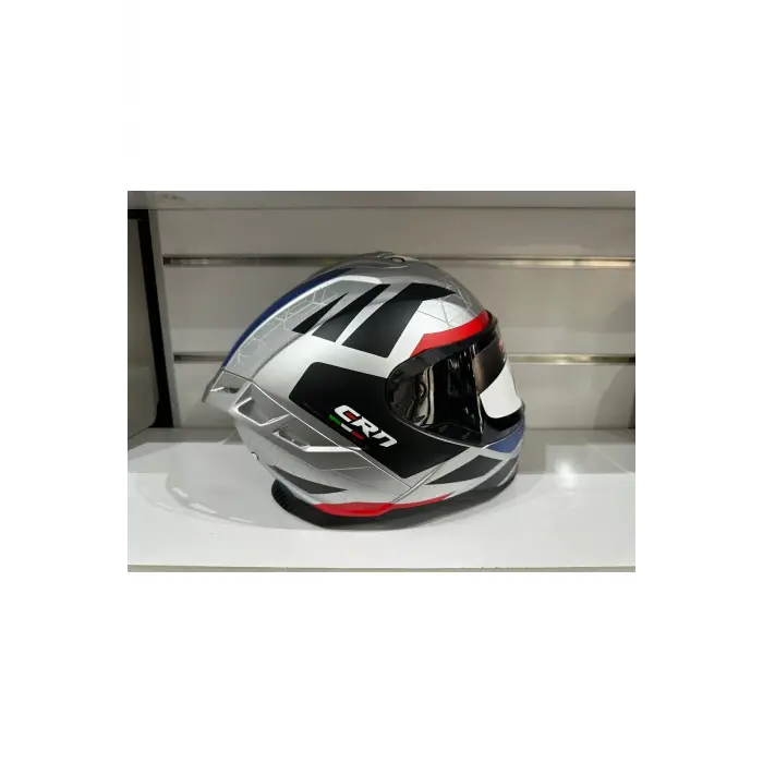 KASK CRN FS-867 MAT SİLVER/BLYE/RED GÜNEŞ VİZÖRLÜ