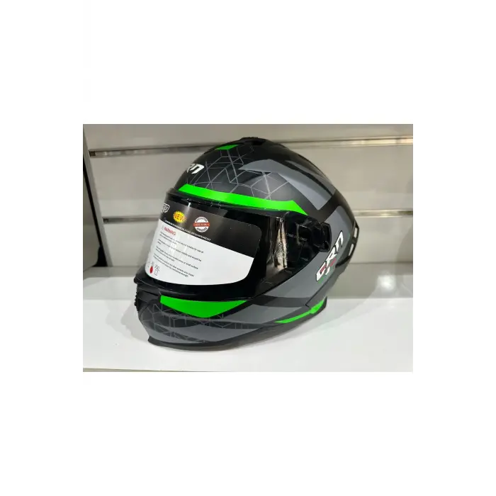 KASK CRN FS-867 MAT BLACK/GREY/GREEN GÜNEŞ VİZÖRLÜ