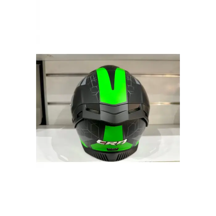 KASK CRN FS-867 MAT BLACK/GREY/GREEN GÜNEŞ VİZÖRLÜ