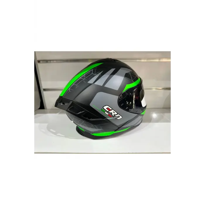 KASK CRN FS-867 MAT BLACK/GREY/GREEN GÜNEŞ VİZÖRLÜ