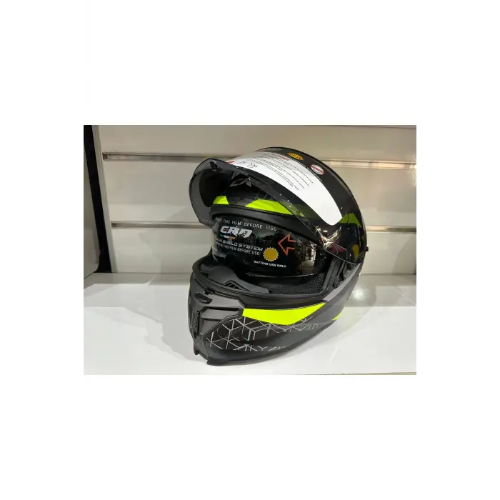 KASK CRN FS-867 MAT GREY/BLACK/YELLOW GÜNEŞ VİZÖRLÜ