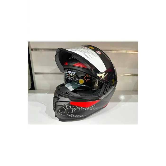 KASK CRN FS-867 MAT GREY/BLACK/RED GÜNEŞ VİZÖRLÜ