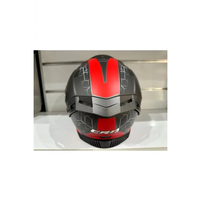 KASK CRN FS-867 MAT GREY/BLACK/RED GÜNEŞ VİZÖRLÜ