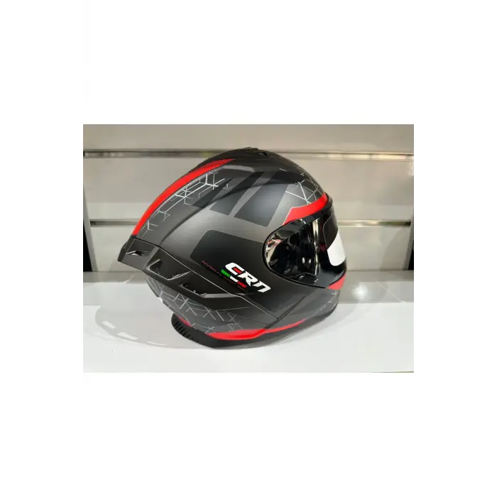 KASK CRN FS-867 MAT GREY/BLACK/RED GÜNEŞ VİZÖRLÜ