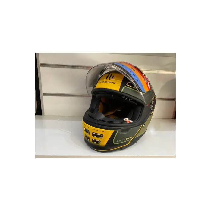 Kask Mt Jarama Baux B6 Mat Yeşil/sarı/siyah Cafe Racer