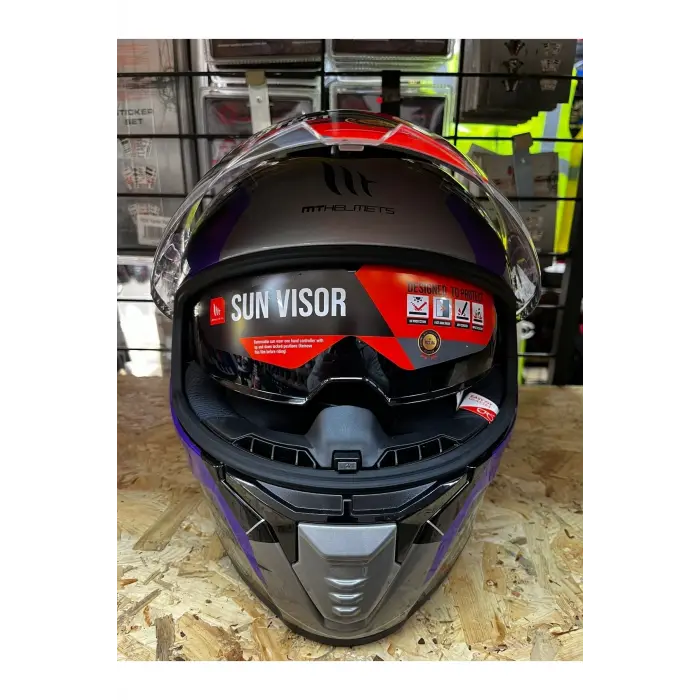 Kask Mt Thunder 4 Sv Valıant B2 Parlak Gri Mor Sarı