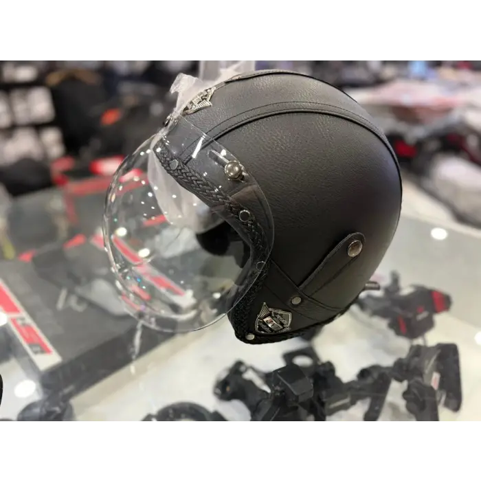 Kask TEX 701 JYT SİYAH Deri + BOOBLE CAM