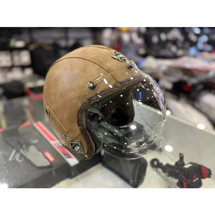 Kask TEX 701 JYT Kahverengi Deri + BOOBLE CAM