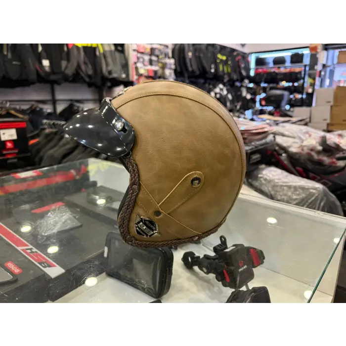 Kask TEX 701 JYT Kahverengi Deri + BOOBLE CAM