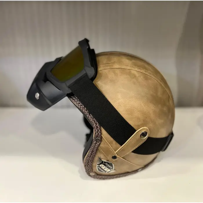 Kask TEX 701 JYT Kahverengi Deri + KASK MASKELİ