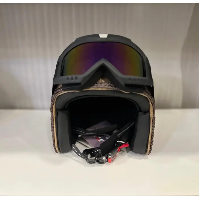 Kask TEX 701 JYT Kahverengi Deri + KASK MASKELİ