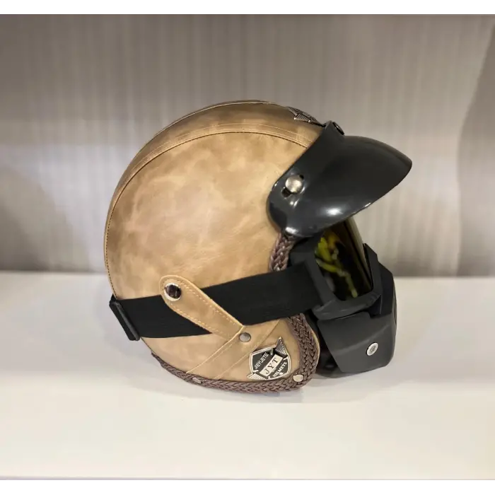 Kask TEX 701 JYT Kahverengi Deri + KASK MASKELİ