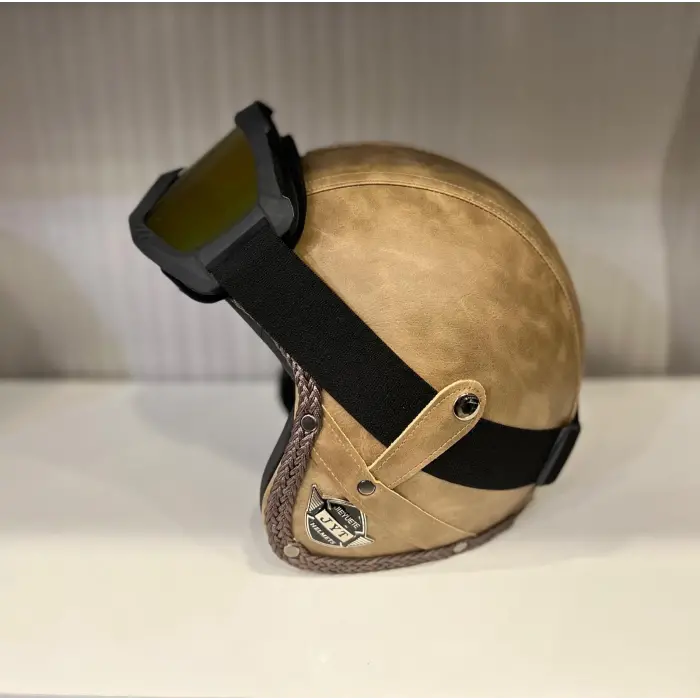 Kask TEX 701 JYT Kahverengi Deri + KASK MASKELİ