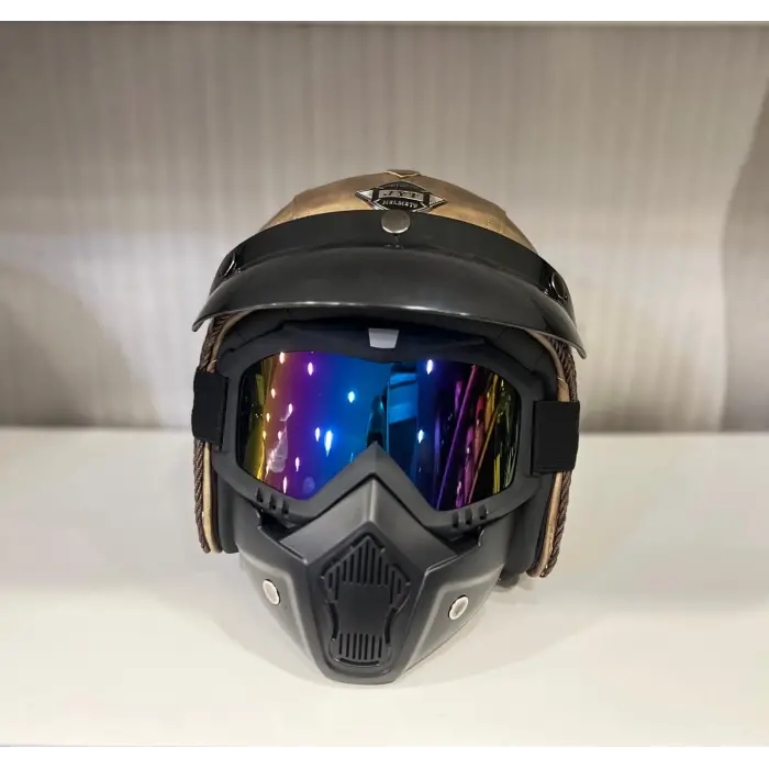 Kask TEX 701 JYT Kahverengi Deri + KASK MASKELİ