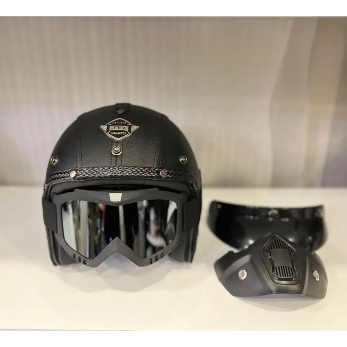Kask TEX 701 JYT Siyah Deri + KASK MASKELİ