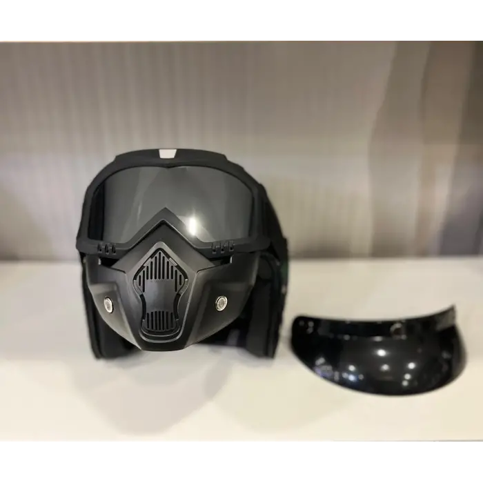 Kask TEX 701 JYT Siyah Deri + KASK MASKELİ