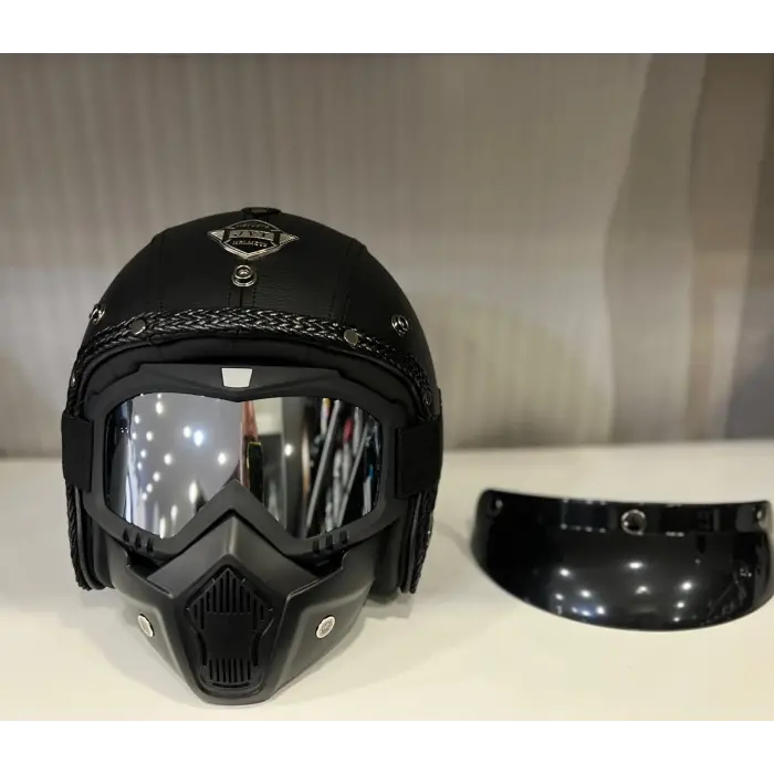 Kask TEX 701 JYT Siyah Deri + KASK MASKELİ