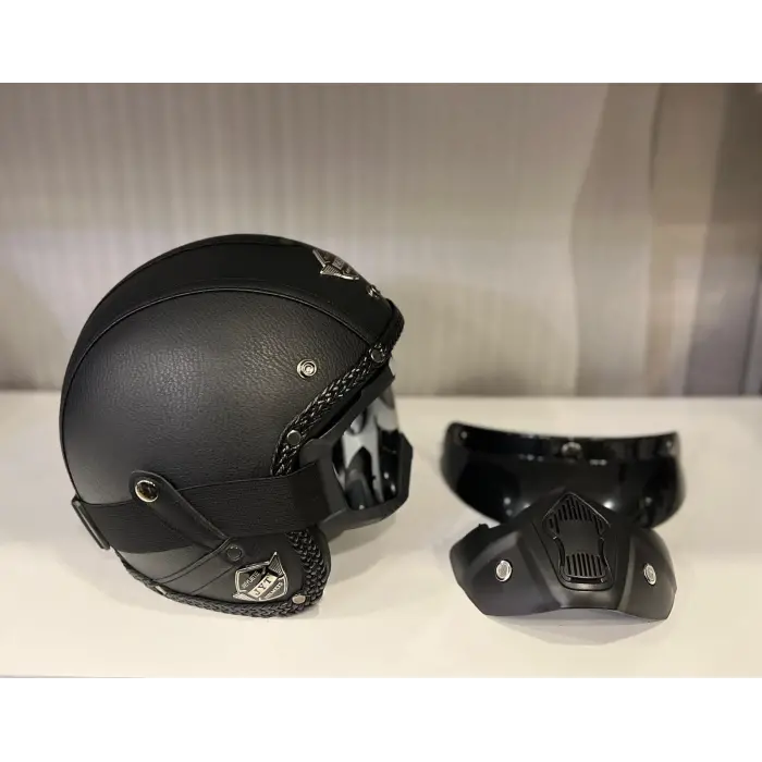 Kask TEX 701 JYT Siyah Deri + KASK MASKELİ