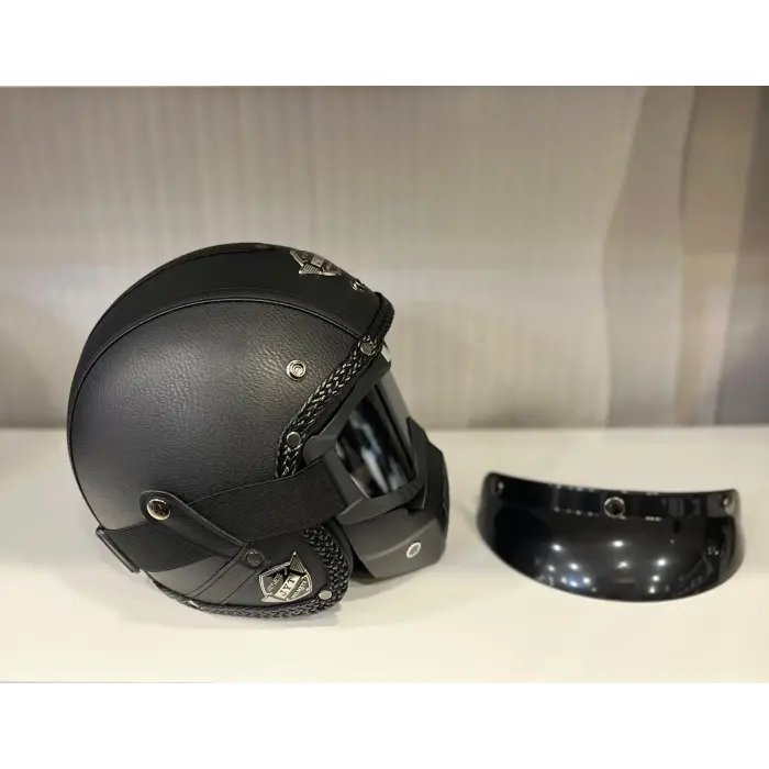 Kask TEX 701 JYT Siyah Deri + KASK MASKELİ