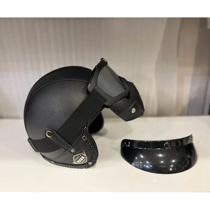 Kask TEX 701 JYT Siyah Deri + KASK MASKELİ