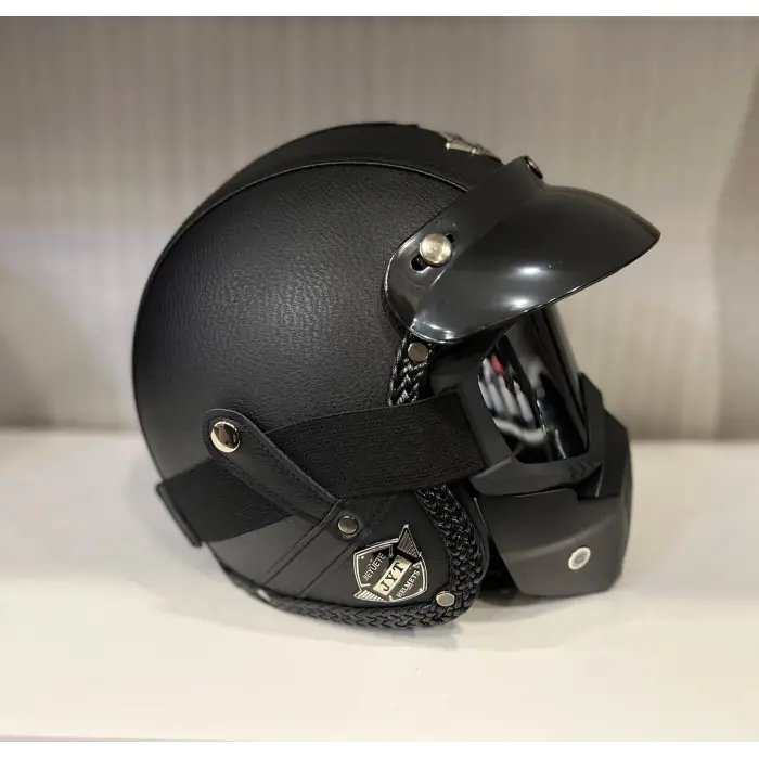 Kask TEX 701 JYT Siyah Deri + KASK MASKELİ