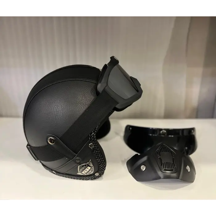 Kask TEX 701 JYT Siyah Deri + KASK MASKELİ