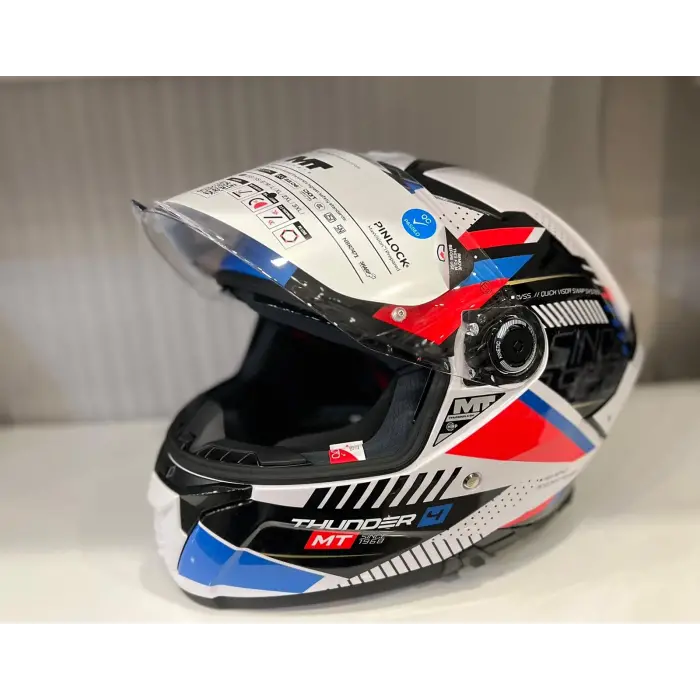 KASK MT THUNDER 4 SV LUMİNENCE A7 PARLAK BEYAZ/MAVİ/KIRMIZI