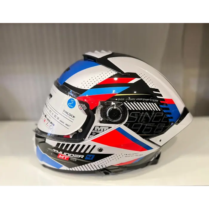 KASK MT THUNDER 4 SV LUMİNENCE A7 PARLAK BEYAZ/MAVİ/KIRMIZI