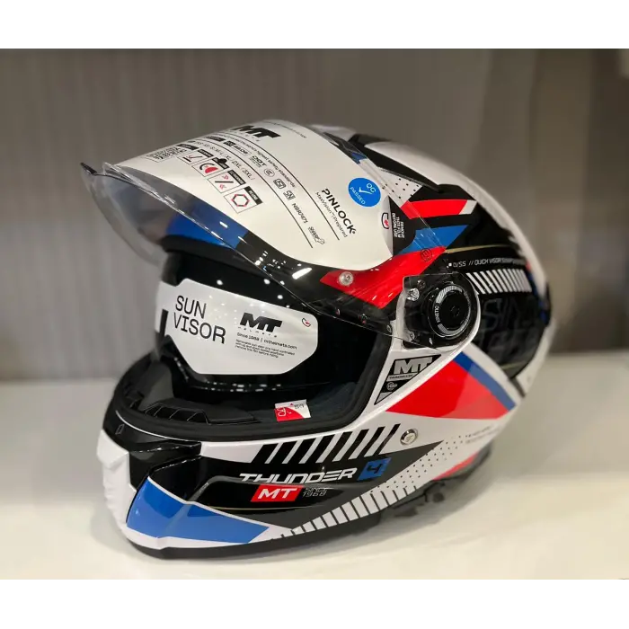 KASK MT THUNDER 4 SV LUMİNENCE A7 PARLAK BEYAZ/MAVİ/KIRMIZI
