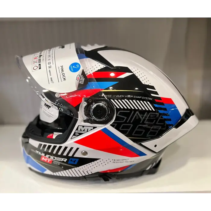 KASK MT THUNDER 4 SV LUMİNENCE A7 PARLAK BEYAZ/MAVİ/KIRMIZI