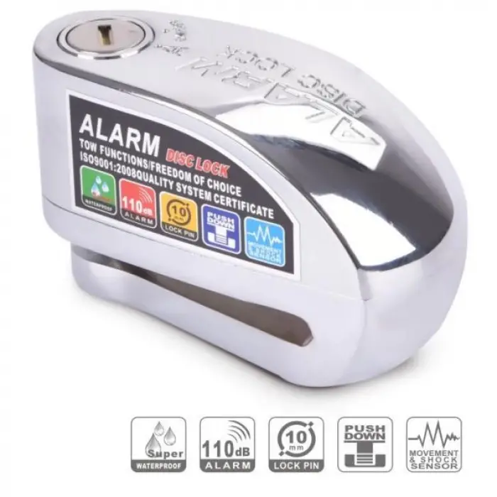 DİSK KİLİDİ HSB-118 KROM 10mm ALARMLI (ON-OFF)