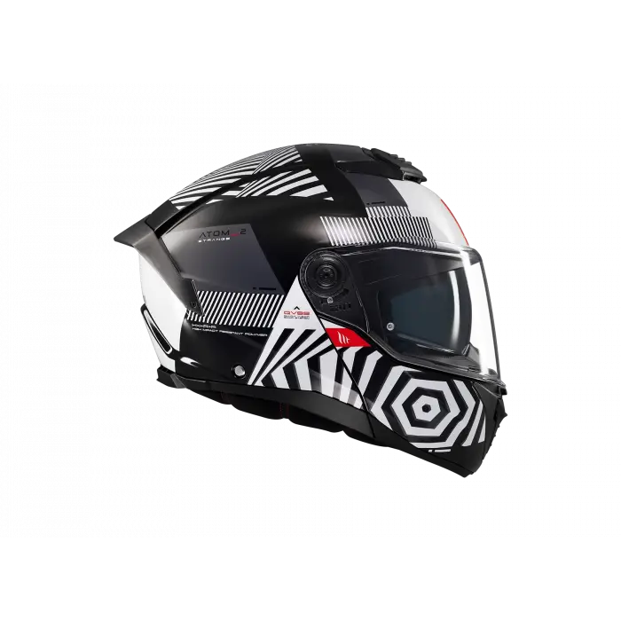 KASK MT ATOM 2 STRANGE B2 ÇENE AÇILIR SİYAH/BEYAZ